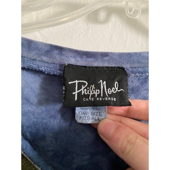 Philip Noel Blue Tie Dye Western One Size T-Shirt with Fringe and Gold Accents - Picture 3 of 5